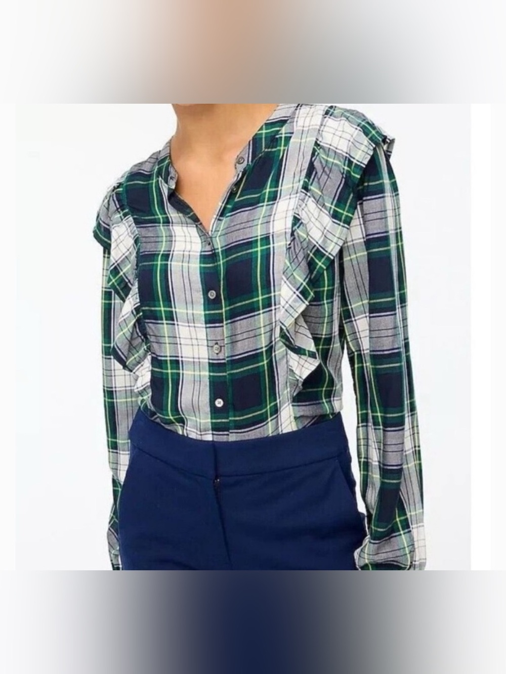 NWT J. Crew Factory ruffle button-front top